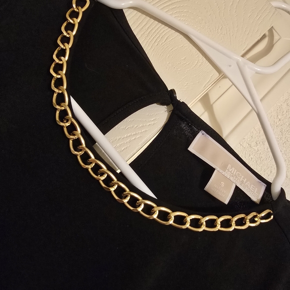 Michael Kors black knee-length dress with gold chain accessories. - Picture 3 of 4